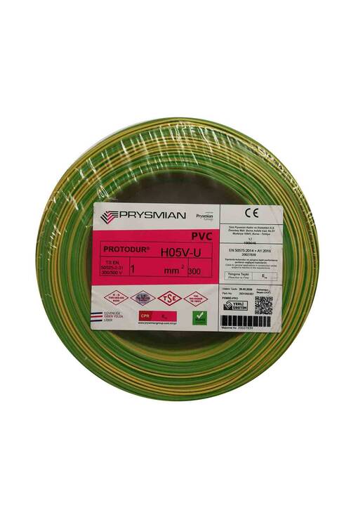 Prysmian 1mm Sarı Yeşil Nya Tek Telli Kablo - H05V-U - 1